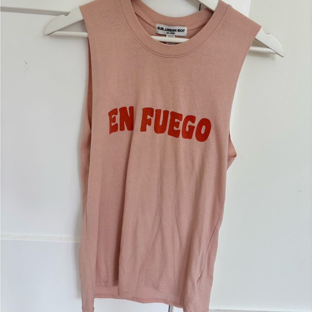 Sub Urban Riot Pink Muscle Tank with Red 'EN FUEGO' Graphic